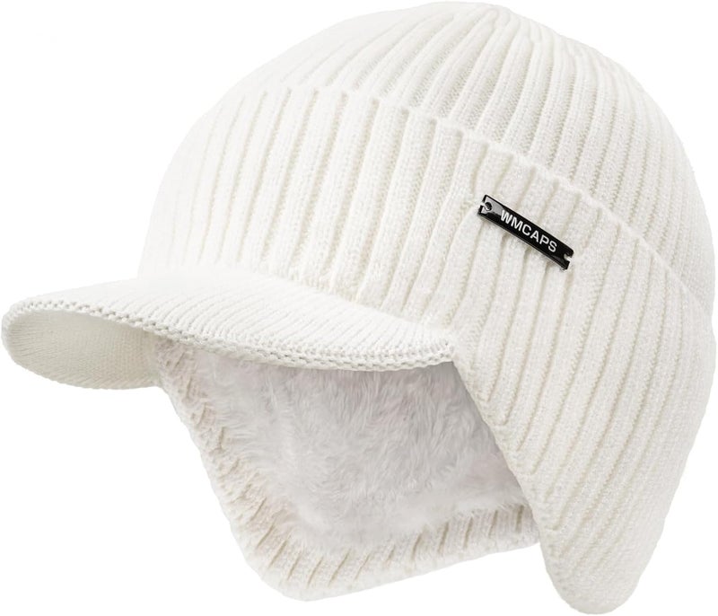 Wmcaps Winter Beanie with Brim and Ear Flaps, Outdoor Warm Fleece Lined Knit Hat Stocking Caps for Men Women - Image 1